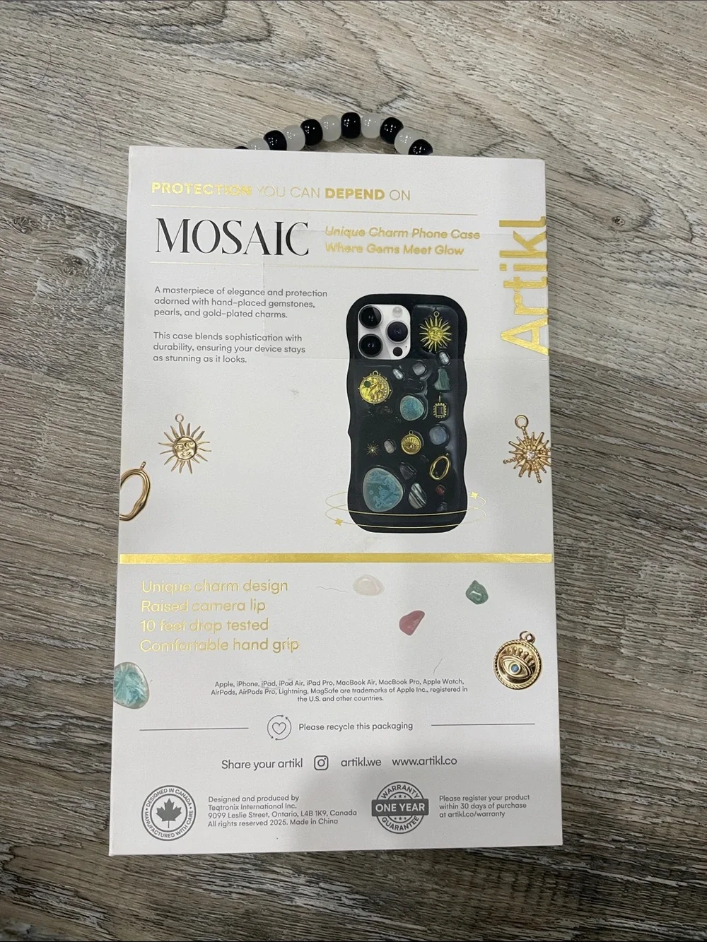 Mosaic Charm Phone Case for iPhone 16 Pro Max — Black with Teal Accents
